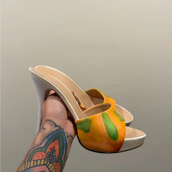 Vintage Giuseppe Zanotti Orange and Green Mules - Picture 2 of 5